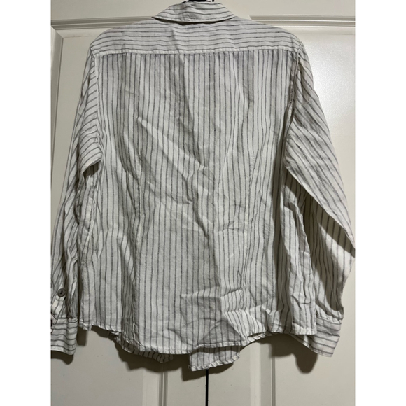 EUC Women's Chico's Linen Button-Up Shirt White & Gray Striped Size 3/XL16 - Picture 5 of 6